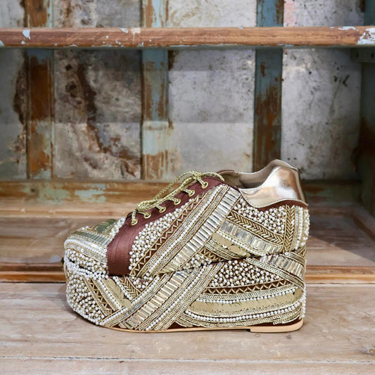 POPPY- Brown Bridal Sneaker Platform Wedges I Tiesta Shoes