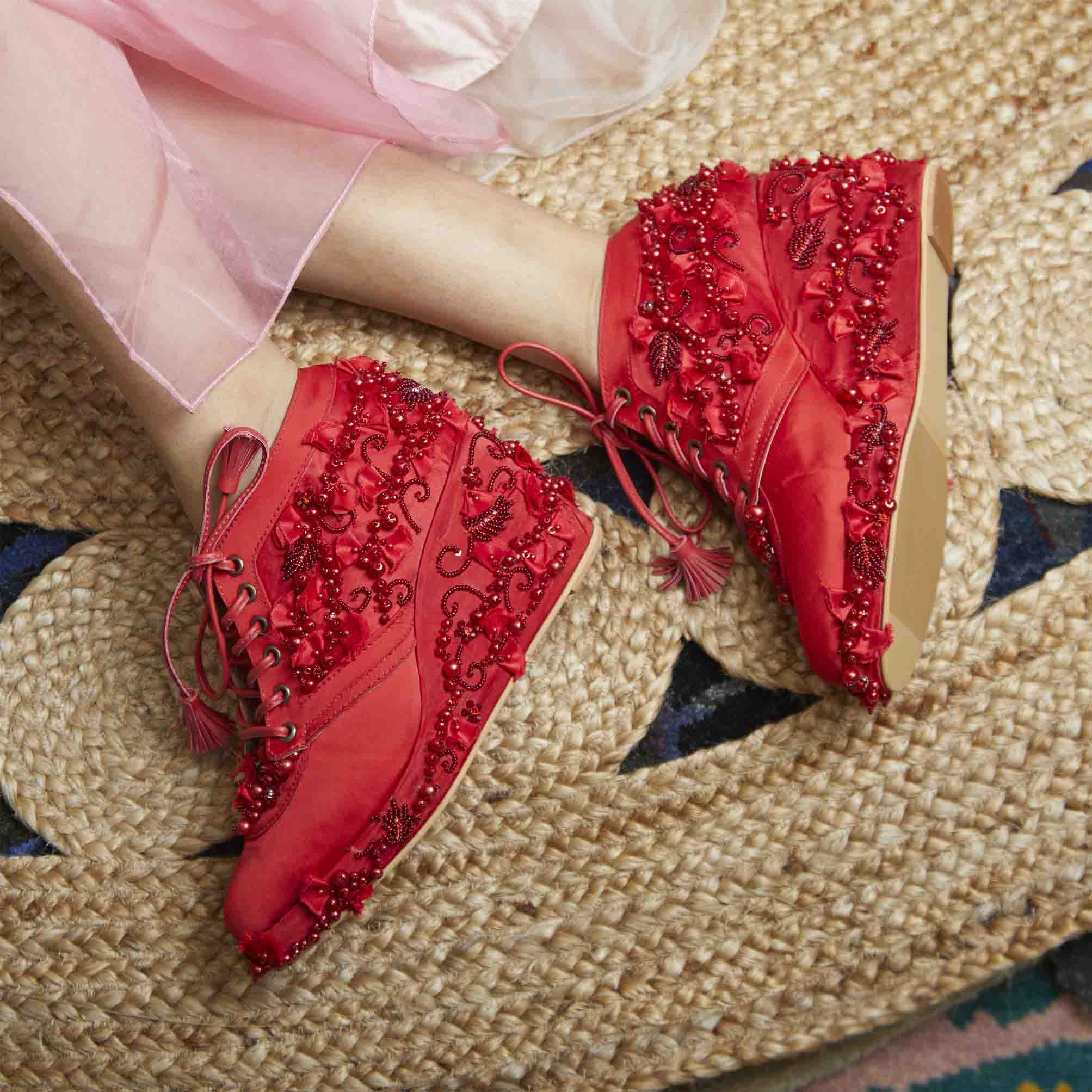 Red Cindrella Bridal Sneaker Wedges - Customized Wedding Shoes | Tiesta 32