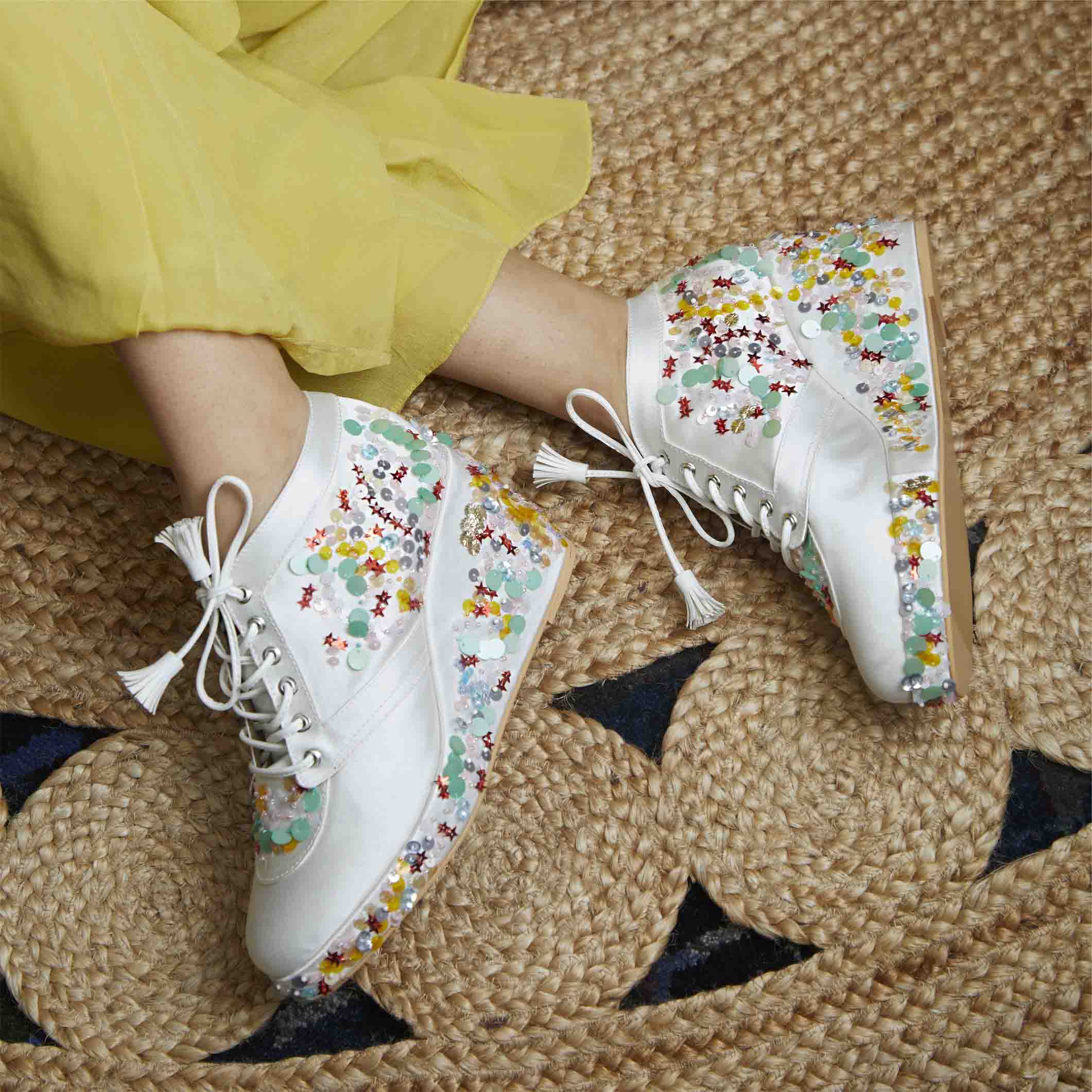 White Star Embroidered Bridal Sneaker Wedges - Customized Wedding Shoes | Tiesta