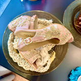Sabya Light Pink Hand Embroidered Slingback bridal block heels