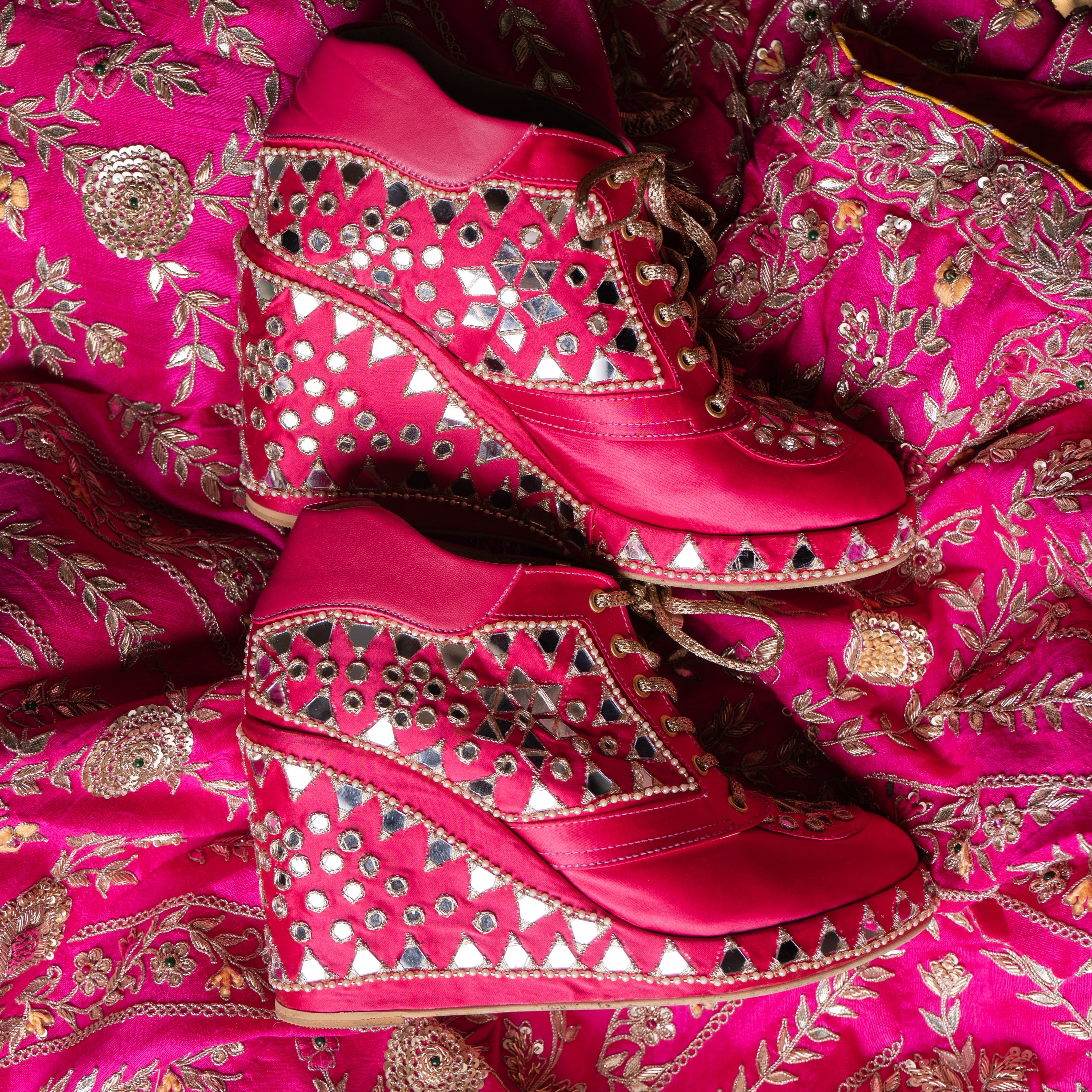 Pink Mirror Wedding Sneaker Wedges | Tiesta