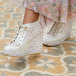 White with Pink flowers embroidered Sneaker Wedges | Tiesta