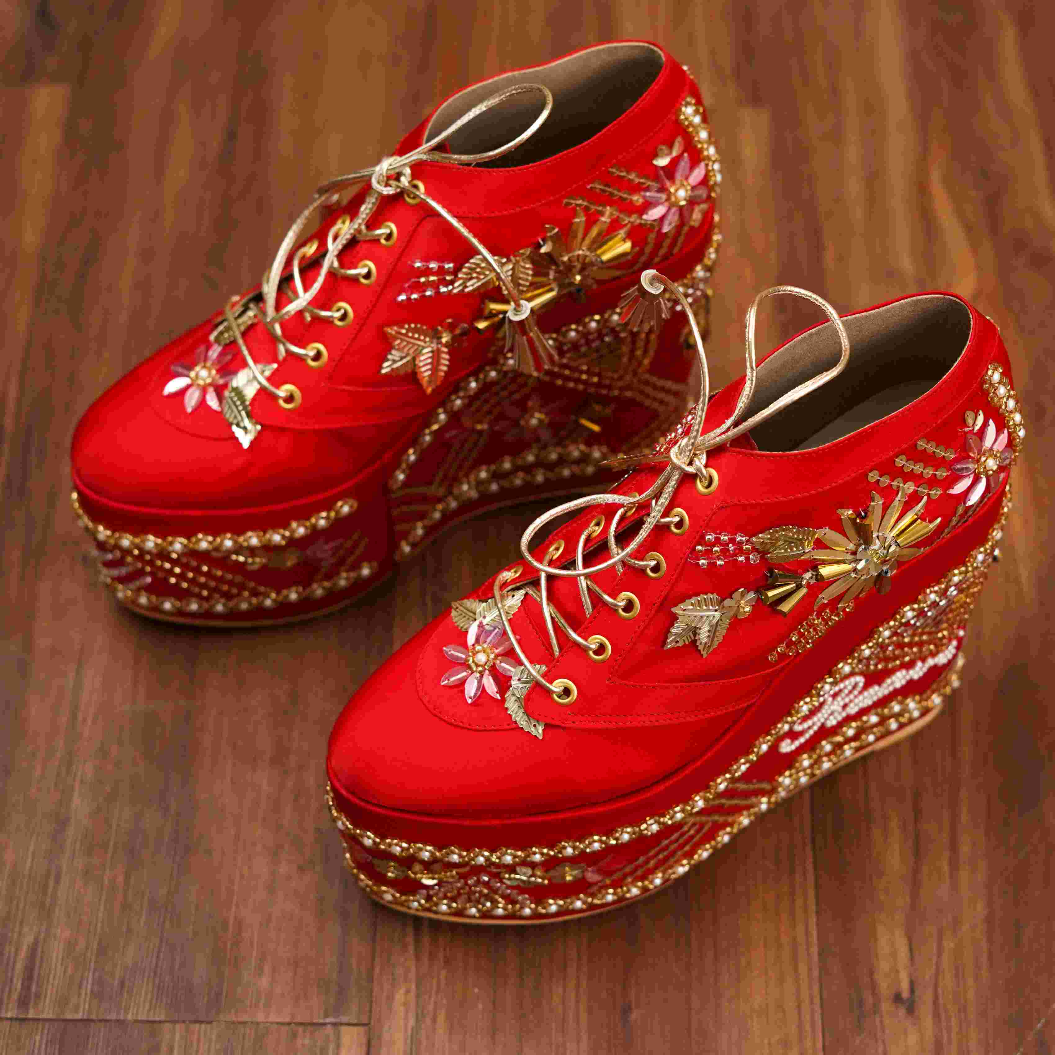 Red Cindrella Bridal Sneaker Wedges - Customized Wedding Shoes | Tiesta 32