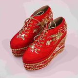 Red Bridal Sneaker Wedges - Customized embroidered Name & Date Wedding Shoes | Tiesta
