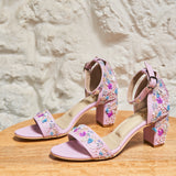 Lavender embroidered Block heels I Tiesta Shoes