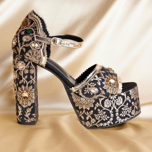 Bridal Embroidered Customized Block Heels I Tiesta Shoes
