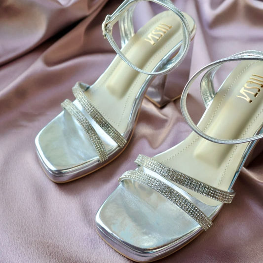 GATSBY- Silver Block Heels I Wedding Heels