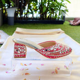 MIRROR MAGIC- Pink Mirror Embroidered Block heels I Tiesta Shoes