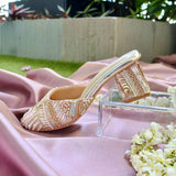 ISLA- Light Pink Embroidered Block heels I Tiesta Shoes