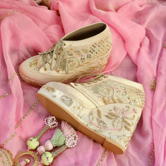 MASABA- Gold Customizable Embroidered Sneaker Wedges | Tiesta Shoes