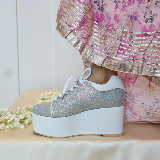 Begum White Bridal Sneaker Wedges - Customized Wedding Shoes