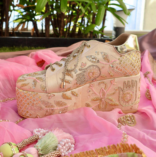 MASABA- Gold Bridal Sneaker Platform Wedges - Customized Wedding Sneakers