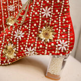 Zarah I Red-Gold Flower Pearl Beaded Customised Bridal Sneaker Block Heels