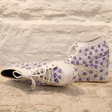 White with Lavender flowers embroidered Sneaker Wedges | Tiesta