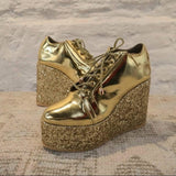 Gold Hand-made Sneaker wedges I Tiesta Shoes