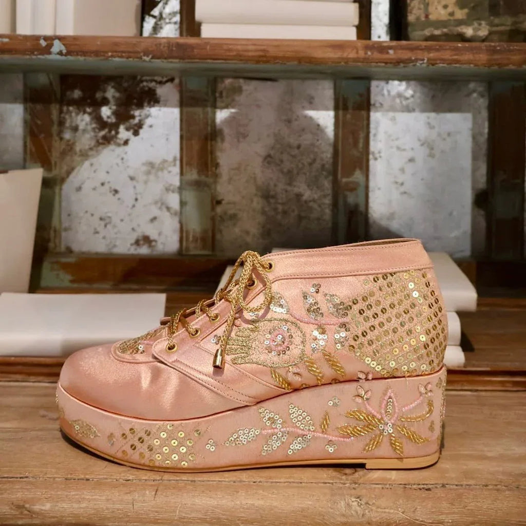 Rose Gold Bridal Sneaker Wedges - Customized Wedding Shoes | Tiesta main image 0