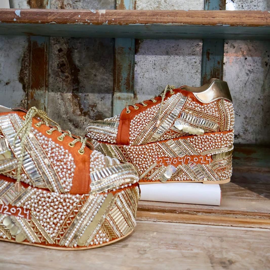 POPPY- Orange Bridal Sneaker Platform Wedges I Tiesta Shoes