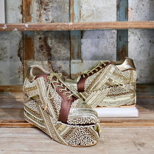 POPPY- Brown Bridal Sneaker Platform Wedges I Tiesta Shoes