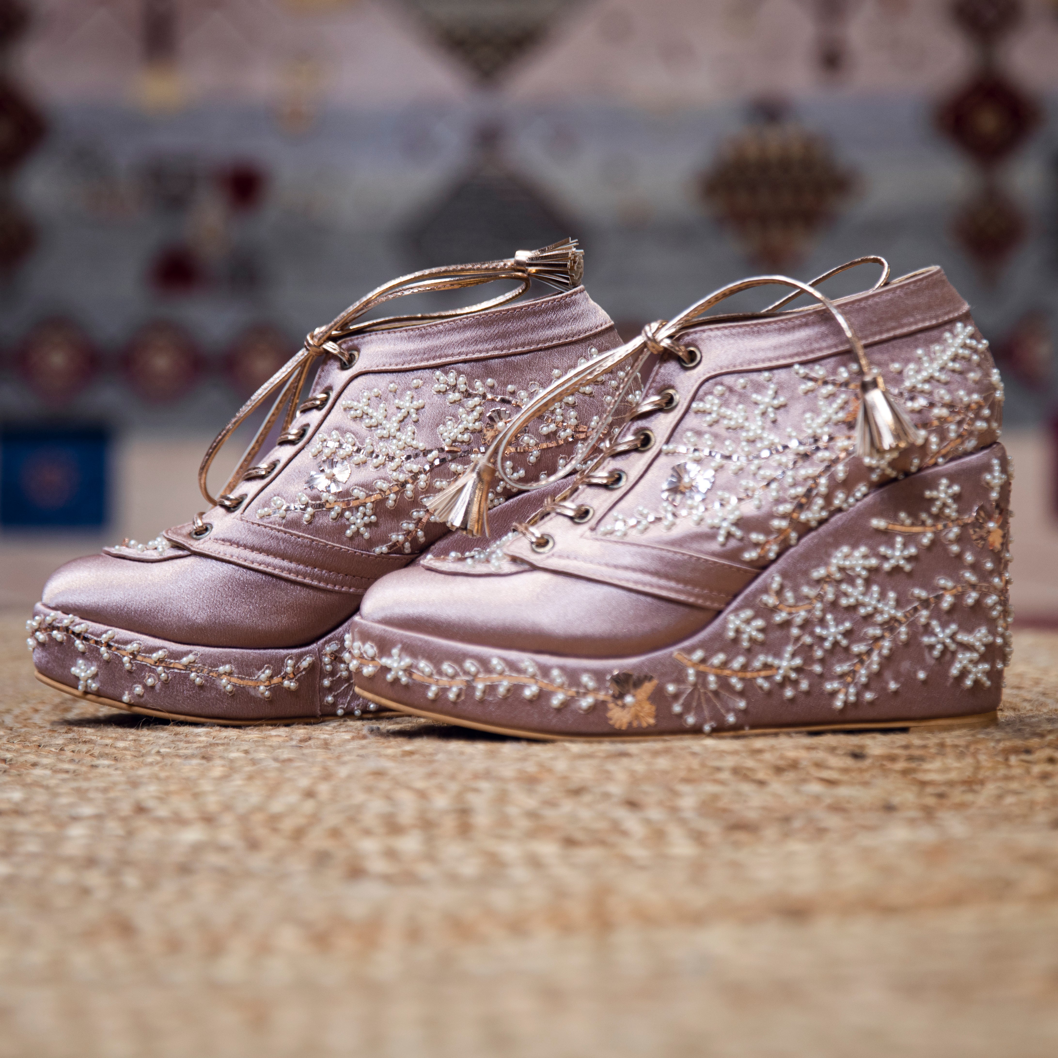 Rose Gold Bridal Sneaker Wedges - Customized Wedding Shoes | Tiesta