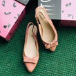 Bow Slingbacks (Pointed close Flats Bow , patent nude pink)