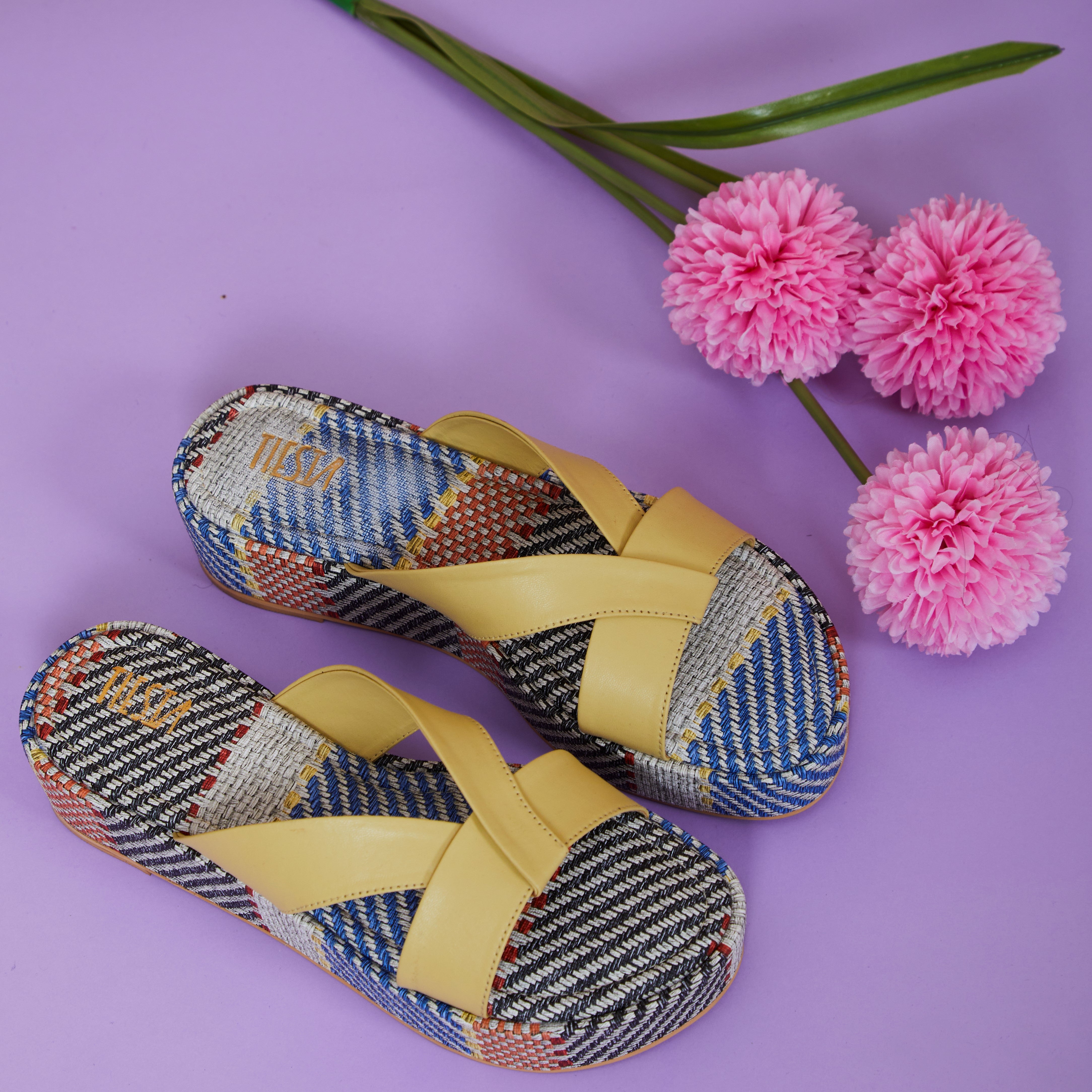 Yellow Platform Wedge Slippers | Tiesta Shoes