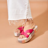Pink Platform Wedge Slippers | Tiesta Shoes