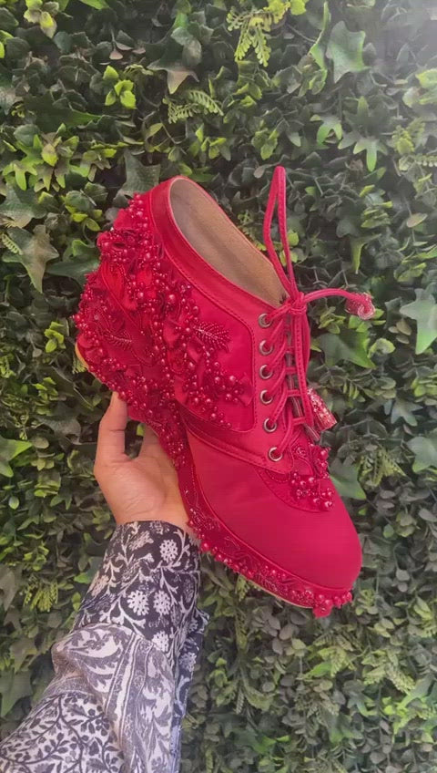 Red Cindrella Bridal Sneaker Wedges - Customized Wedding Shoes | Tiesta