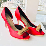 Bow heel (Red Pencil Heels Kitten Heels Gold Bridal shoes)