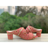 Light Pink DULHAN Embroidered Bridal Block Heels