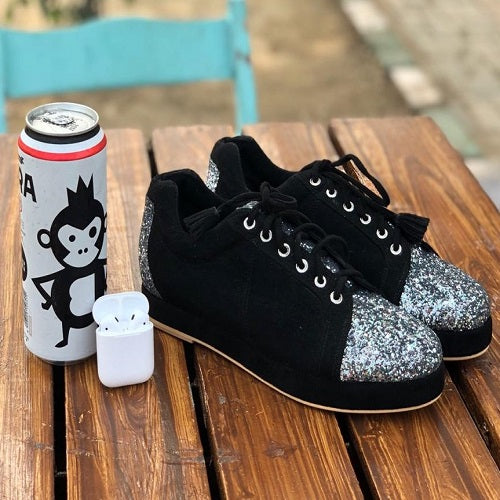 Glitter Tieskers (Black) Sneaker wedges Platform heels