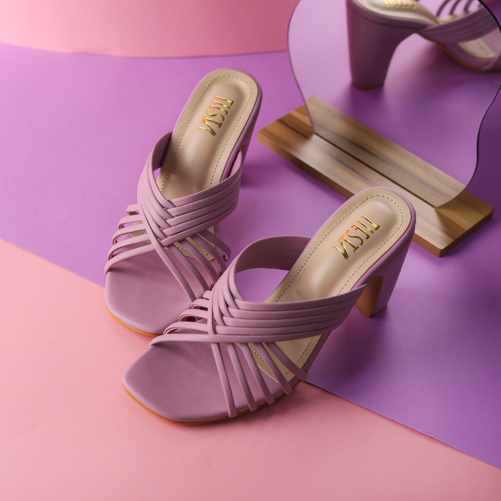 Lilac Comfy Strappy Block Heels | Tiesta Shoes