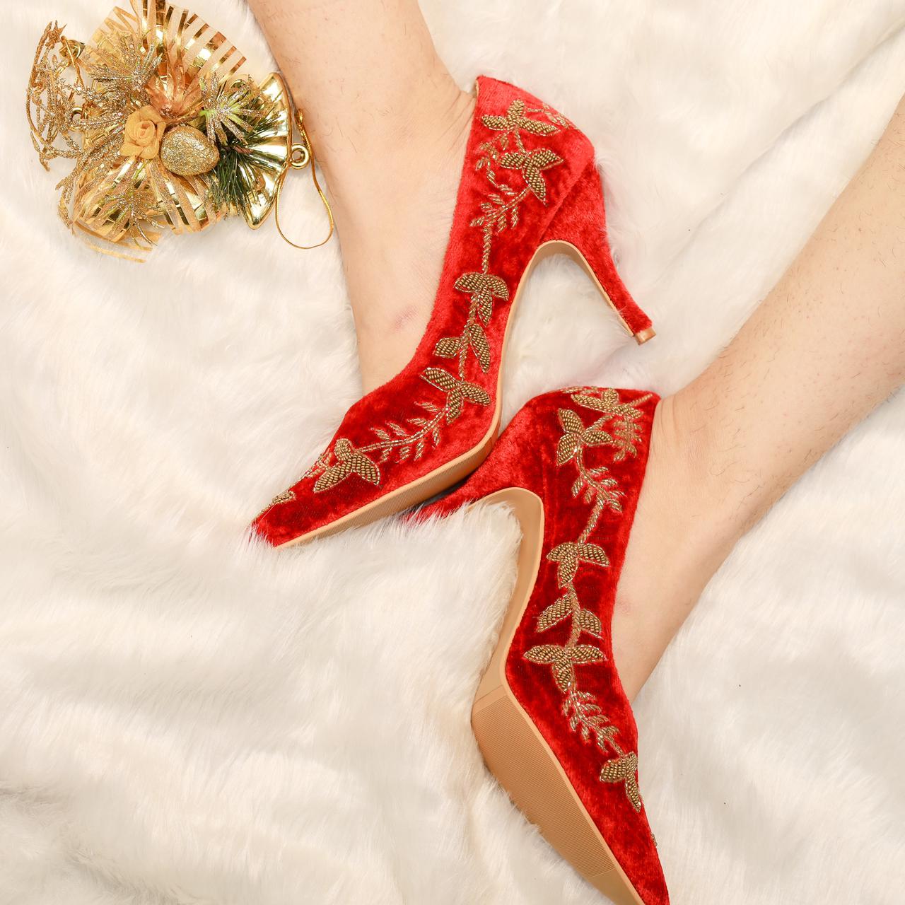 Sabya Red High heels (RED AND GOLD wedding bride Pencil Heels)