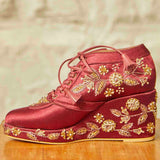 Maroon Satin Embroidered Bridal Sneaker Wedges - Customized Wedding Shoes | Tiesta