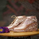 Pink Satin Embroidered Bridal Sneaker Wedges - Customized Wedding Shoes | Tiesta