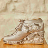 Silver Satin Embroidered Bridal Sneaker Wedges - Customized Wedding Shoes | Tiesta