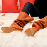 Slouchy Boots  (Brown) (High Knee Length Tan Kitten heels Boots)