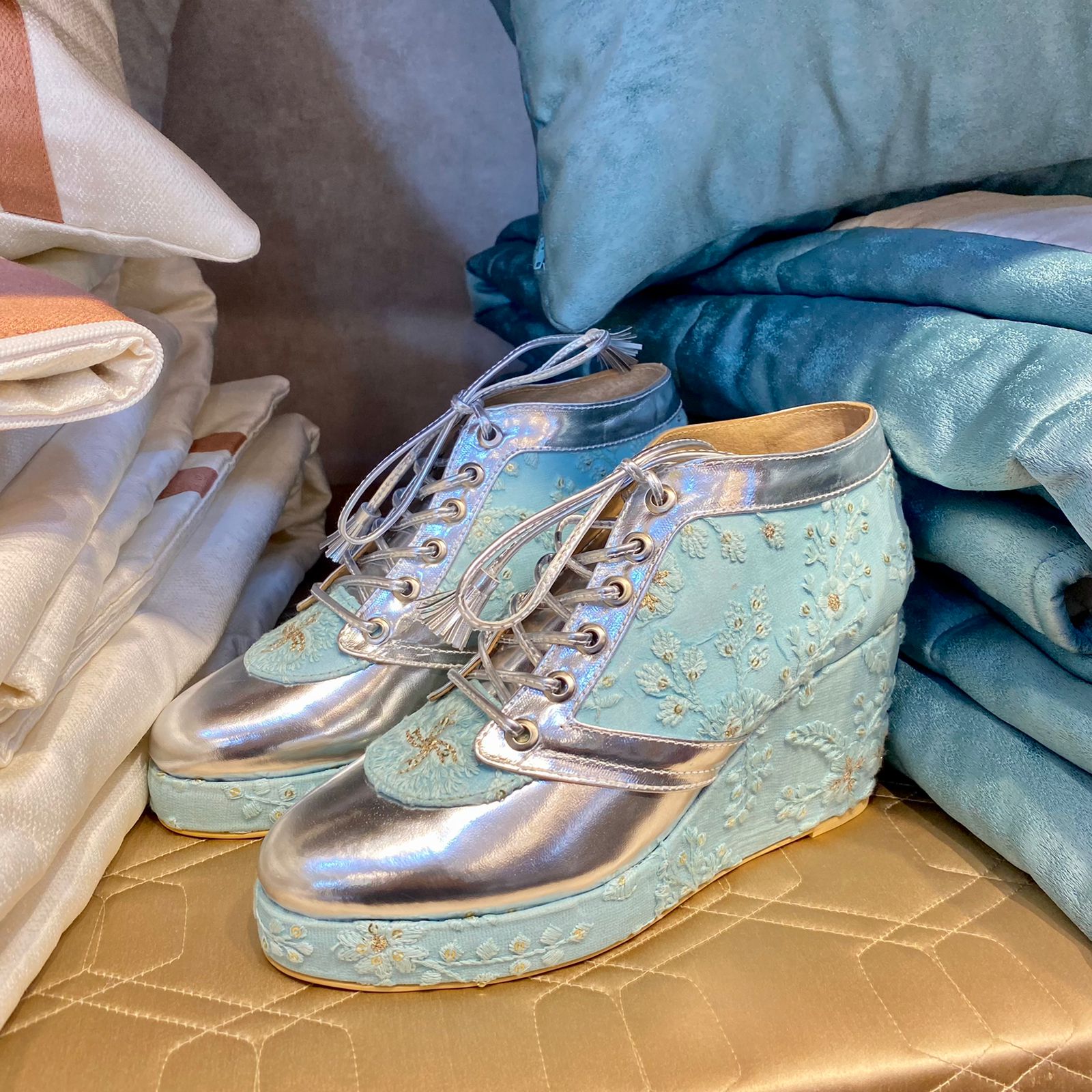 Sneaker wedge (Blue) Bridal shoes wedges