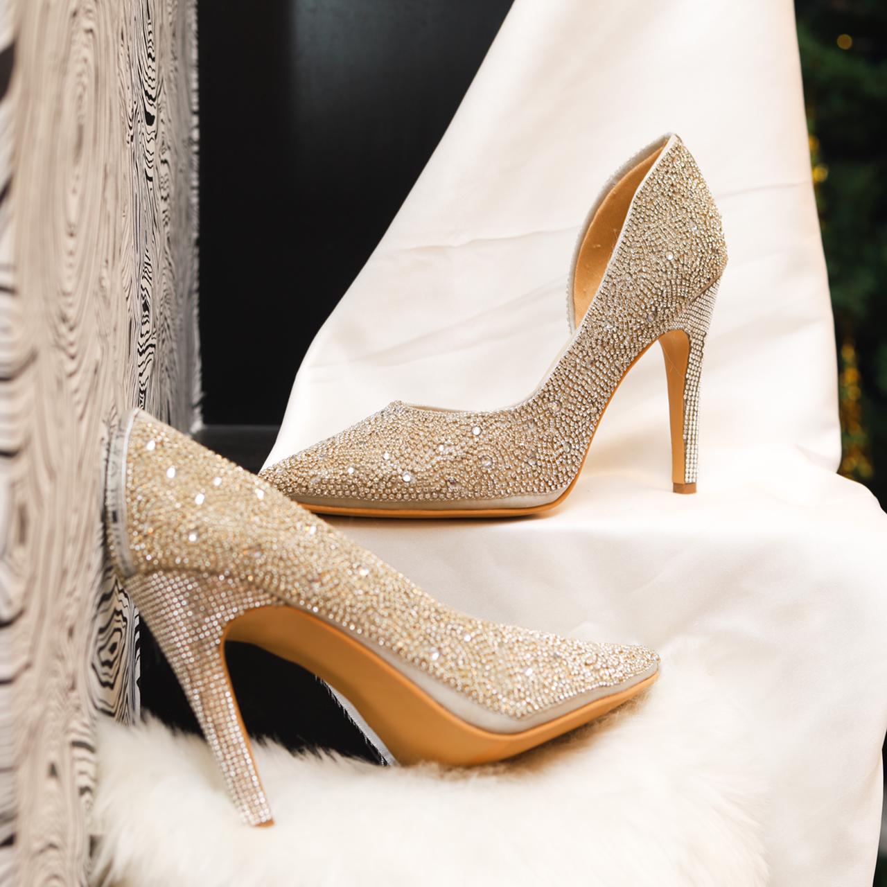 Star Studded (high heels pointy wedding silver shine )