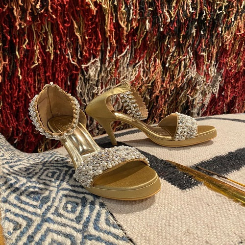 Pearl Bride (Blush GOLD crystal stones heels Festive customised heels)