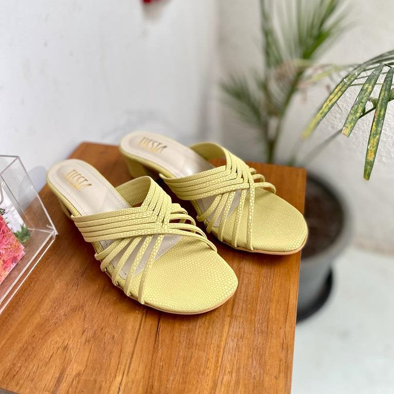 Yellow Strappy Block Heels | Tiesta Shoes