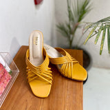 Mustard Yellow Strappy Block Heels  | Tiesta Shoes