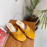 Mustard Yellow Strappy Block Heels  | Tiesta Shoes