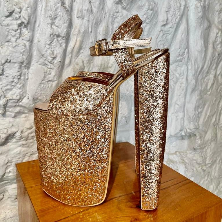 Deli Gold Shimmer Customised Bridal Block Heels for Weddings