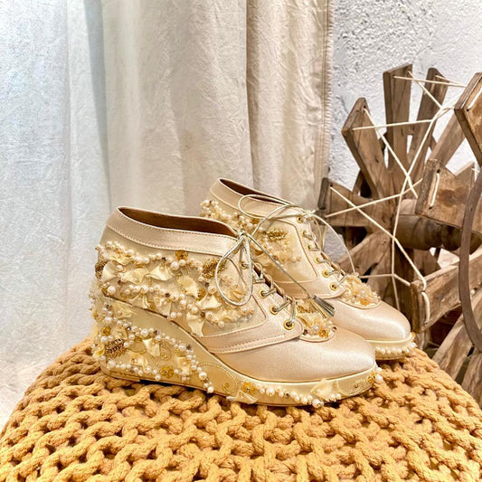 Cindrella Gold Bridal Sneaker Wedges - Customized Wedding Shoes | Tiesta