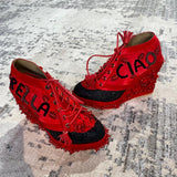 Red Black Bridal Sneaker Wedges - Customized Wedding Shoes | Tiesta