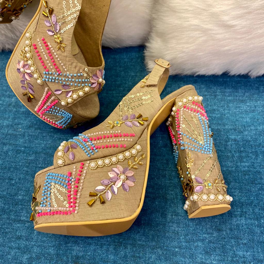 Noor Beautiful Multicolored Hand Embroidered Bridal Block Heels
