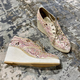 Gold With Pink Embroidery Bridal Sneaker Wedges - Customized Wedding Shoes