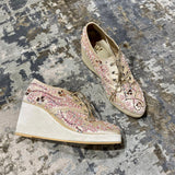 Gold With Pink Embroidery Bridal Sneaker Wedges - Customized Wedding Shoes