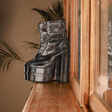 Bravo (Boots Platform Blocks , Gun Metal Silver Metallic grey Boots Ankle Length)