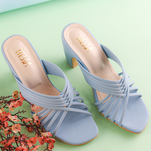 Calm Sky Blue Strappy Block Heels - Her Shades